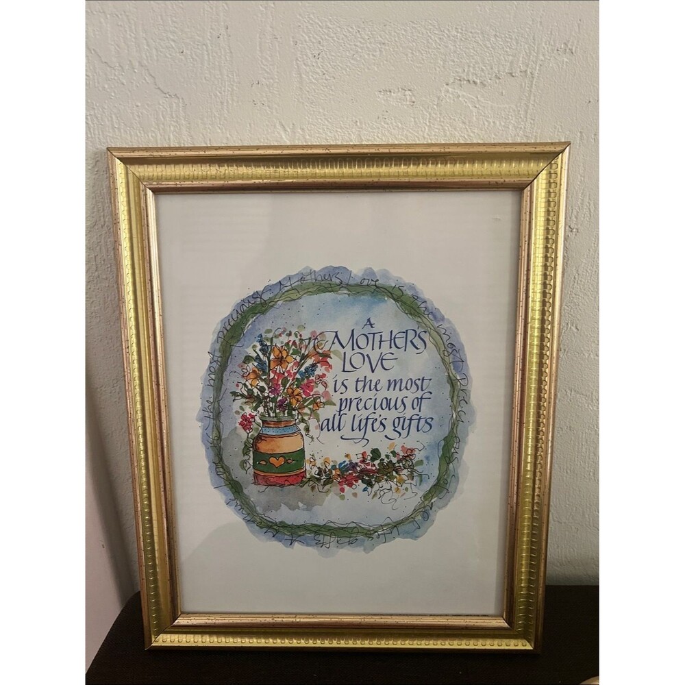 #2057*Vintage Framed Floral Mother's Love Wall Art - Gold Frame